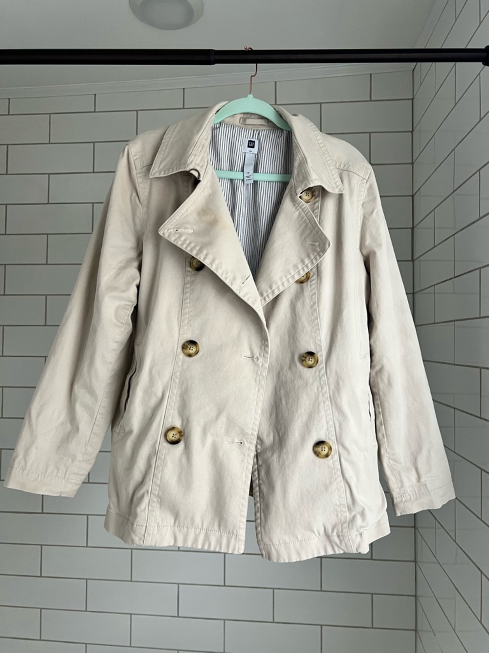 GAP | 97% Cotton Double-Breasted Cream Cropped Trench Coat M/L